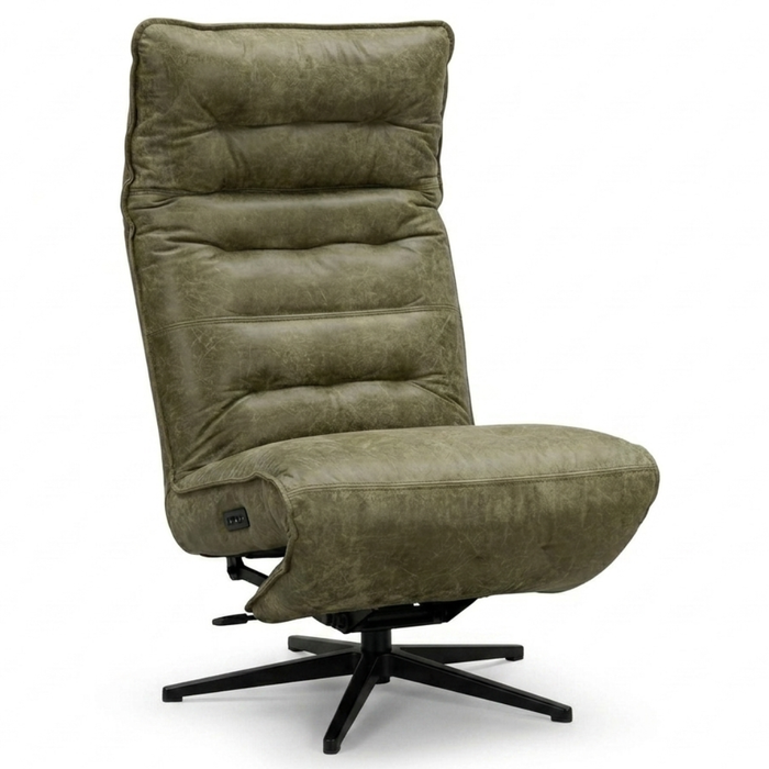 Relaxfauteuil Navarra 2-Motorig Met Accu - Open Leer Olijfgroen