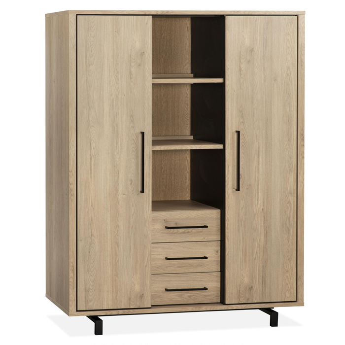 Wandkast Abbey 2 Deuren 3 Lades 3 Open Vakken - Old Oak