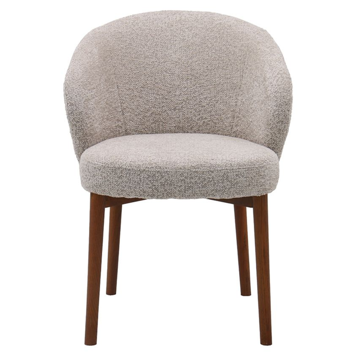 Vooraanzicht eetkamerstoel Sakiko van LABEL51 in Beige Superb met walnoot eikenhouten onderstel bij Seinen Nieuwleusen