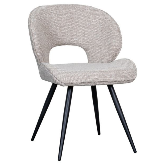 Eetkamerstoel Sakura van LABEL51 in Naturel Royal Boucle met zwart metalen onderstel bij Seinen Nieuwleusen