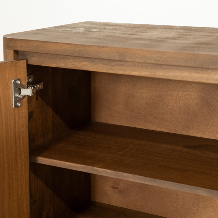 Detailfoto geborsteld mangohout TV meubel Edward